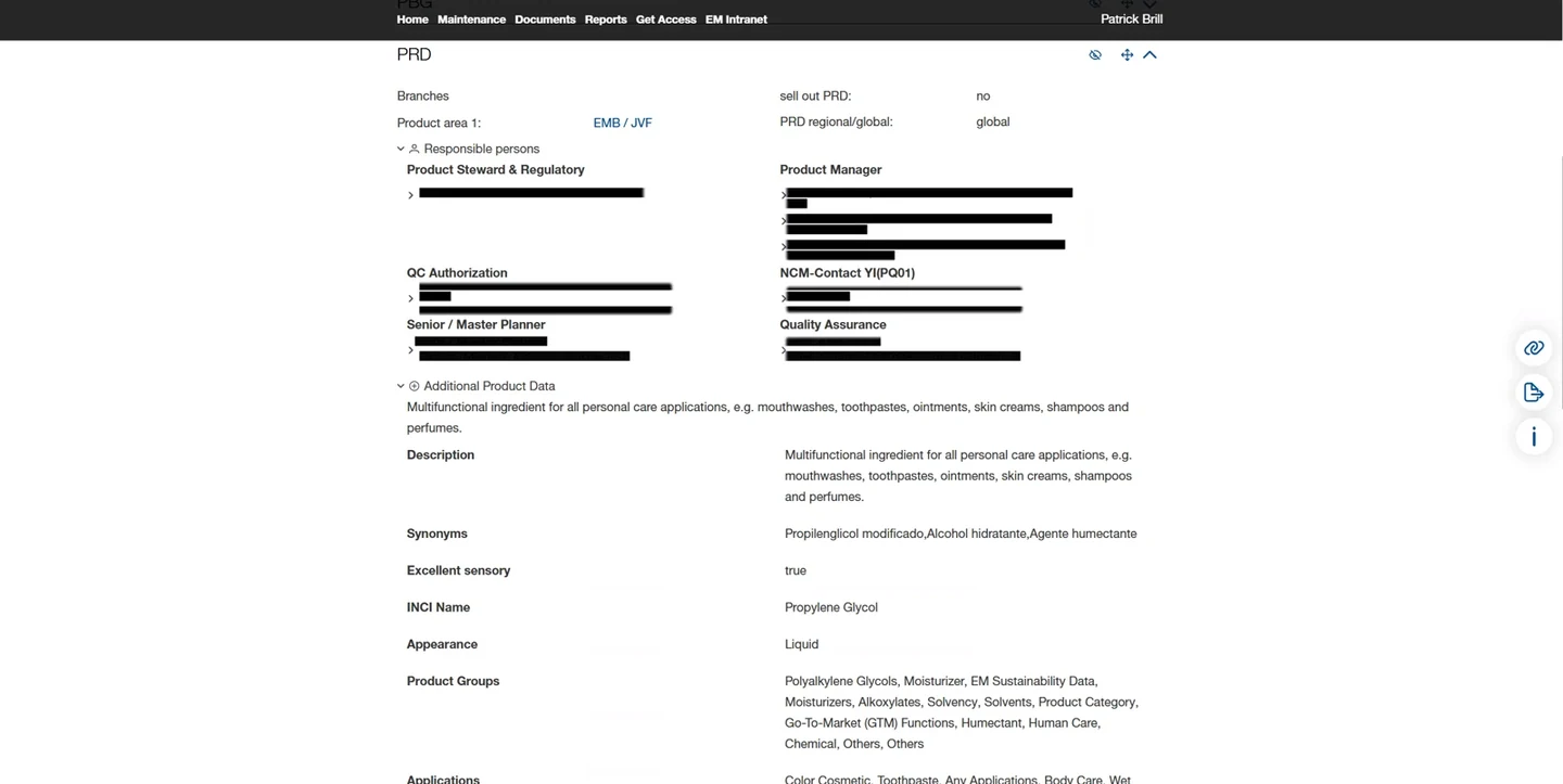 Screenshot des Produkt-Viewers: Produktdetails