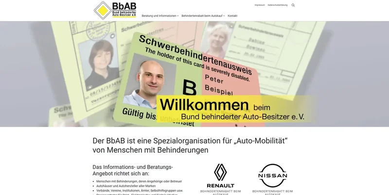 Screenshot der Website von Bund behinderter Auto-Besitzer e.V.