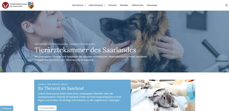 Screenshot der Website von Tierärztekammer des Saarlandes