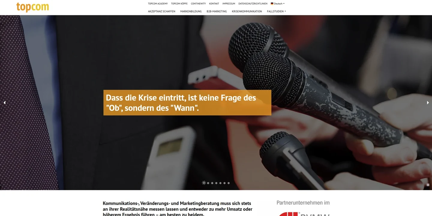 Screenshot der Website von Topcom Communications