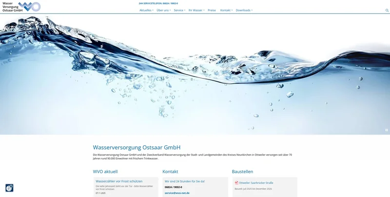Screenshot der Website von Wasserversorgung Ostsaar GmbH